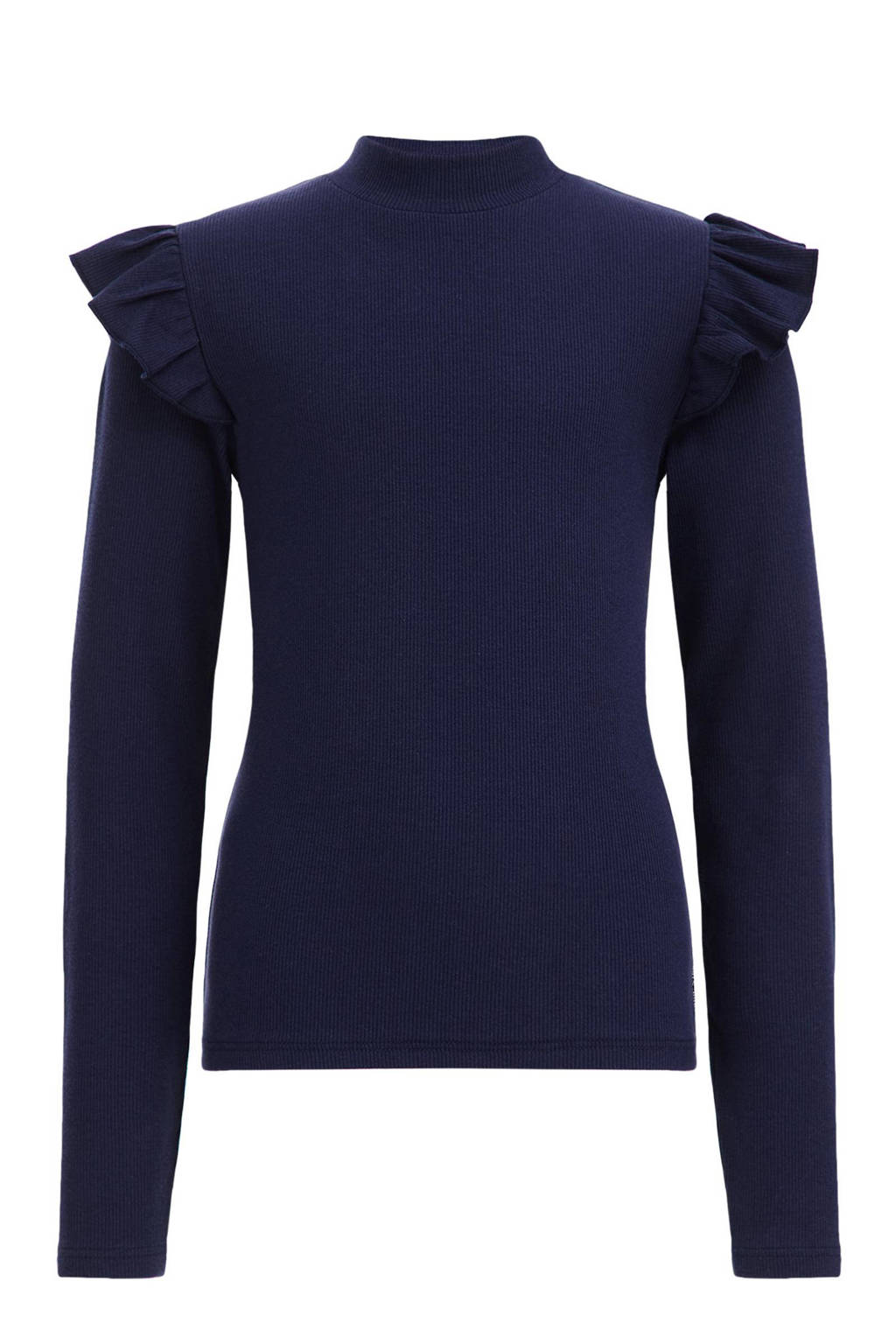 WE Fashion longsleeve met ruches blauw