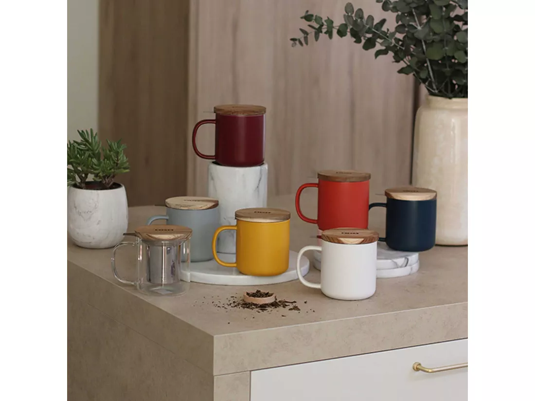 Ogo Living - Tisaniere Juliet 300ml En Gres Kaki Avec Couvercle Bois D'acacia