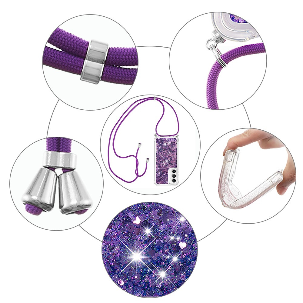 Samsung Galaxy S23 FE Necklace Gummi Hülle Liquid Glitzer   Handykette (130cm) - Violett / Silber