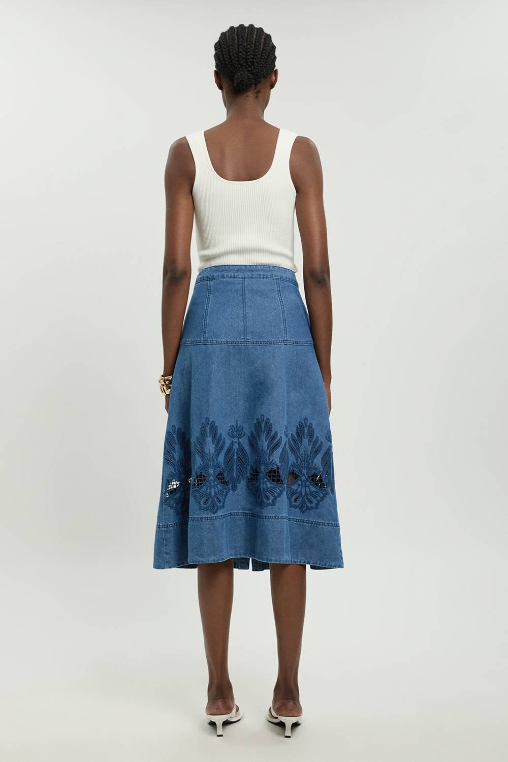 KarenMillen Jupe Midi Évasée En Denim Avec Découpes