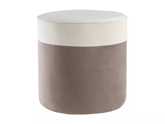 Pouf design bicolore en tissu velours blanc crème et taupe D40 cm DAISY