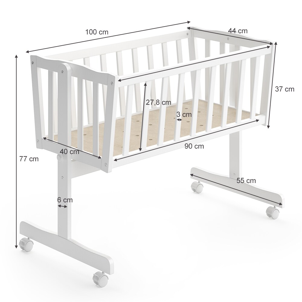VITALISPA Wiege NOAH Schaukelwiege Babywiege Holz Weiß Grau Bett Set Buche