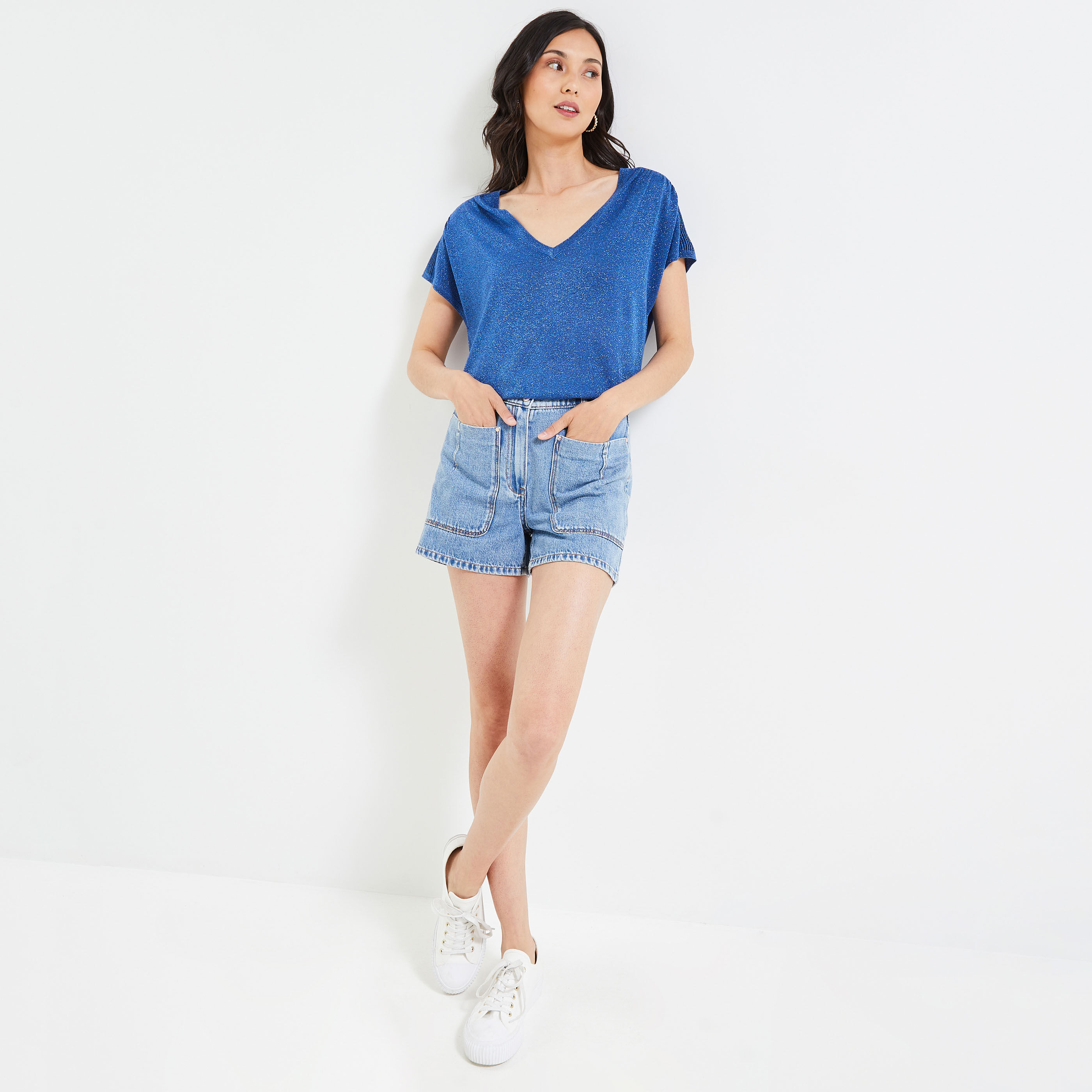 T-shirt lurex femme - BLEU
