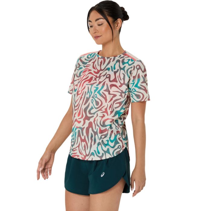 Asics Dame T-shirts Road All Over Print SS Top Hvid