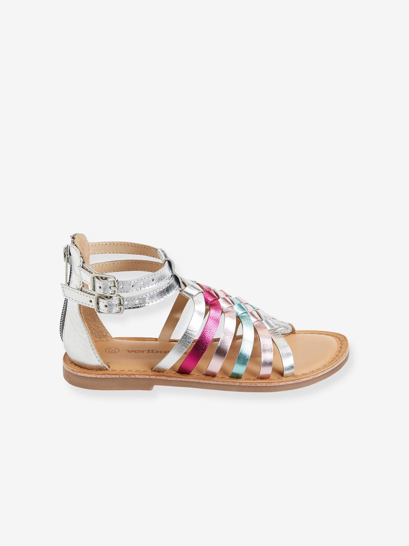 Sandálias de couro estilo alpargata para meninas, cinza metálico médio