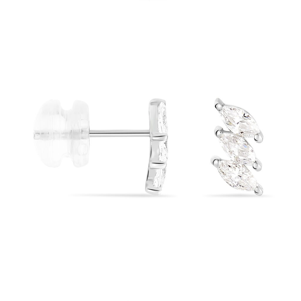 Boucles D'oreilles Puces Edma Or Blanc Oxyde De Zirconium