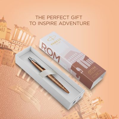 Parker Jotter - Stylo bille - Édition spéciale Rome - Bronze Finition chrome - Encre Bleue - Coffret cadeau