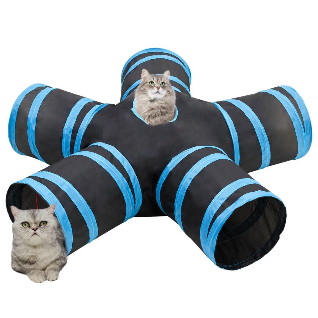 vidaXL Kattentunnel, vijf palen, zwart en blauw, 25 cm