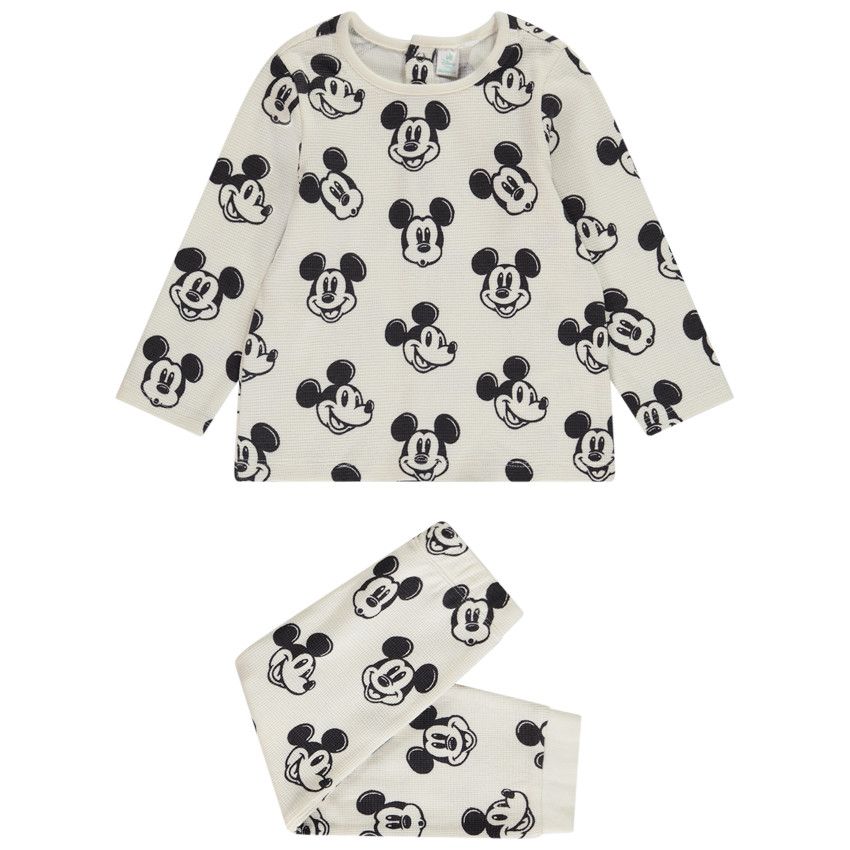 Set pyjama 2 pièces en nid d'abeille Mickey Disney pour bébé garçon - Ecru