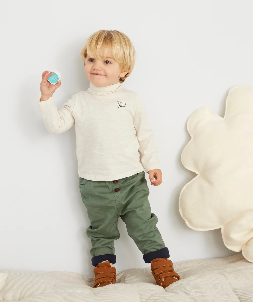 SOUS PULL COL ROULÉ GRIS CHINÉ BÉBÉ GARÇON AVEC MESSAGE