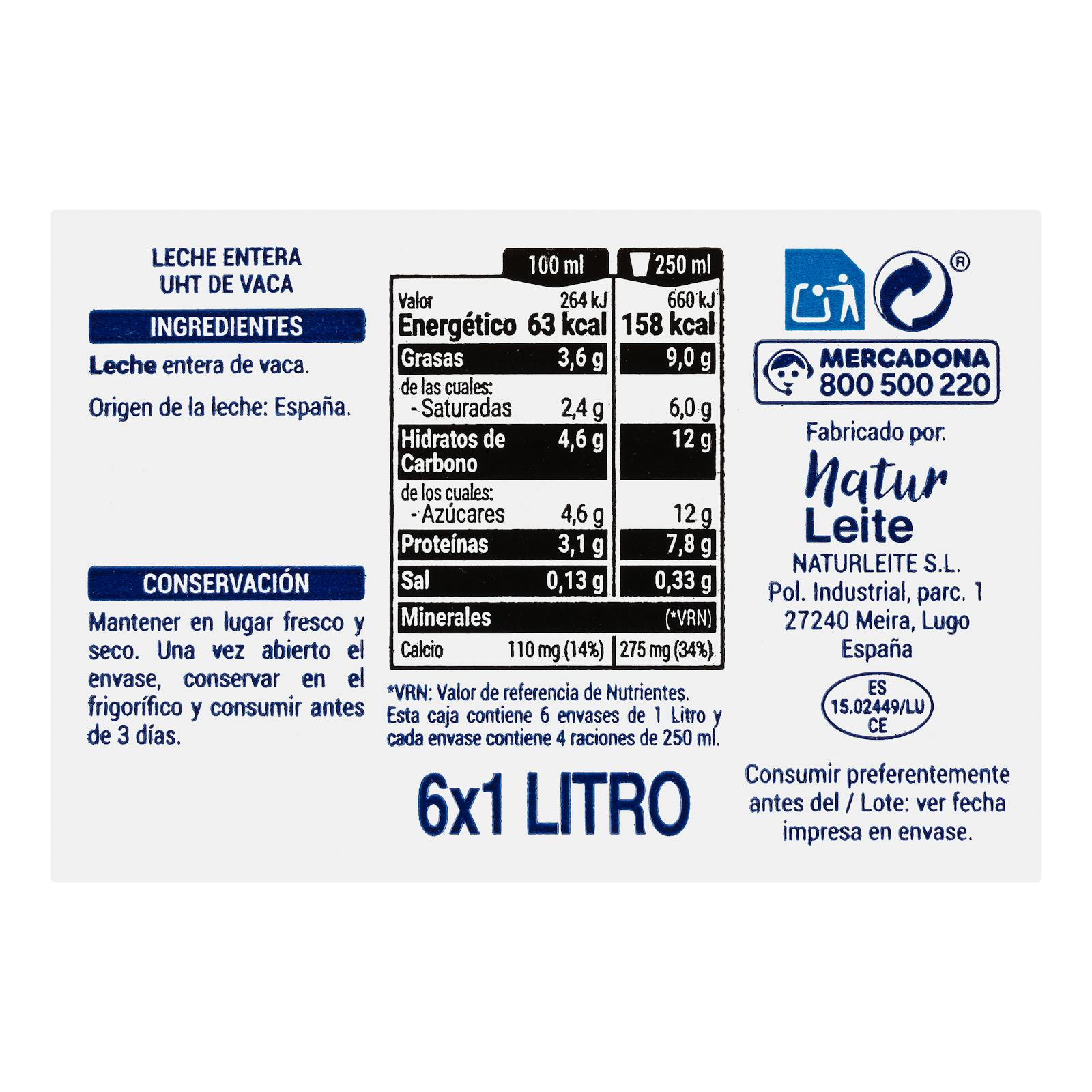 Lait entier Hacendado