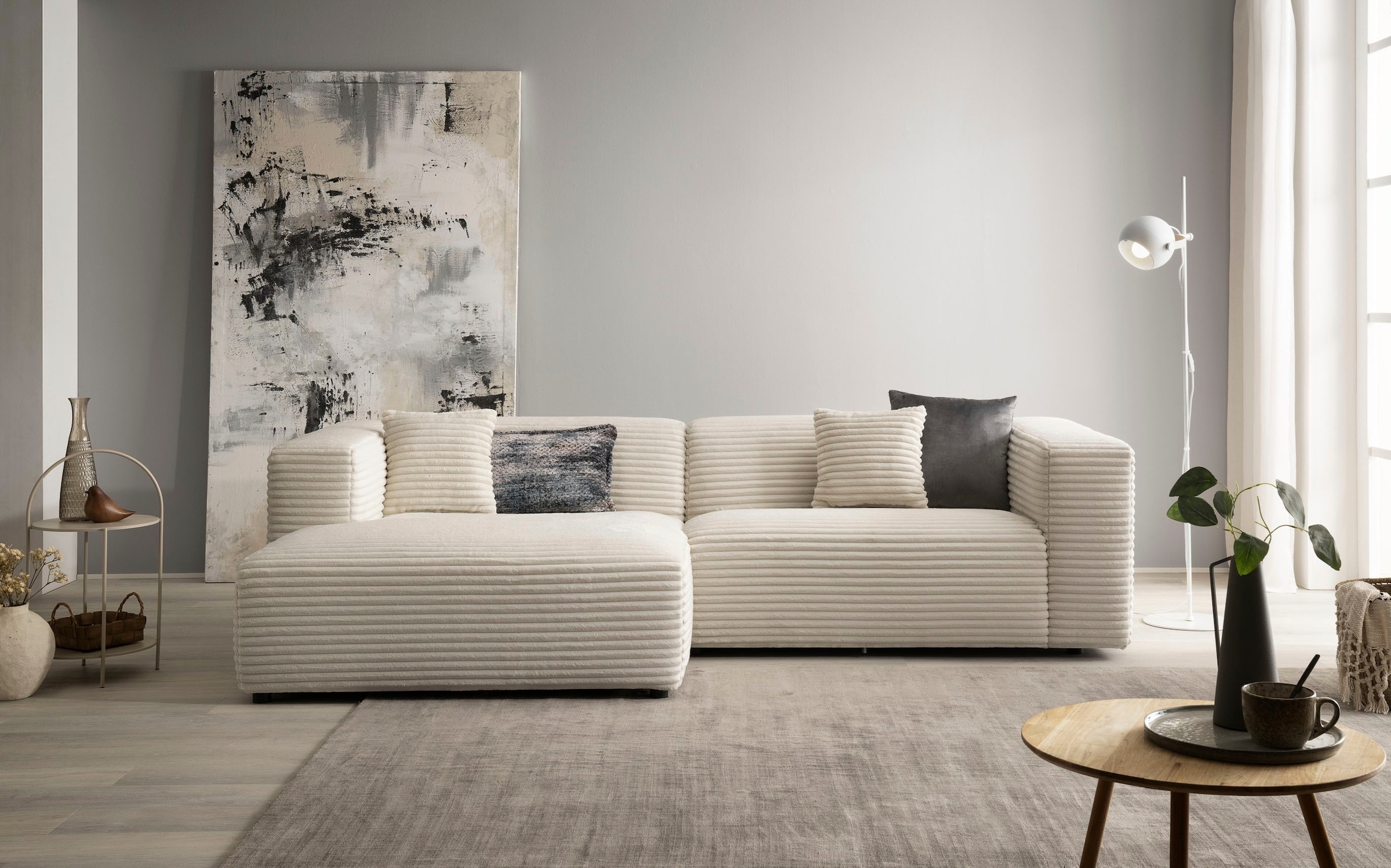 Home affaire Ecksofa »BAKELS, L-Form in Cord oder Boucle-Stoff, moderne Couch« wahlweise Recamiere rechts/links, bequemer Sitzkomfort