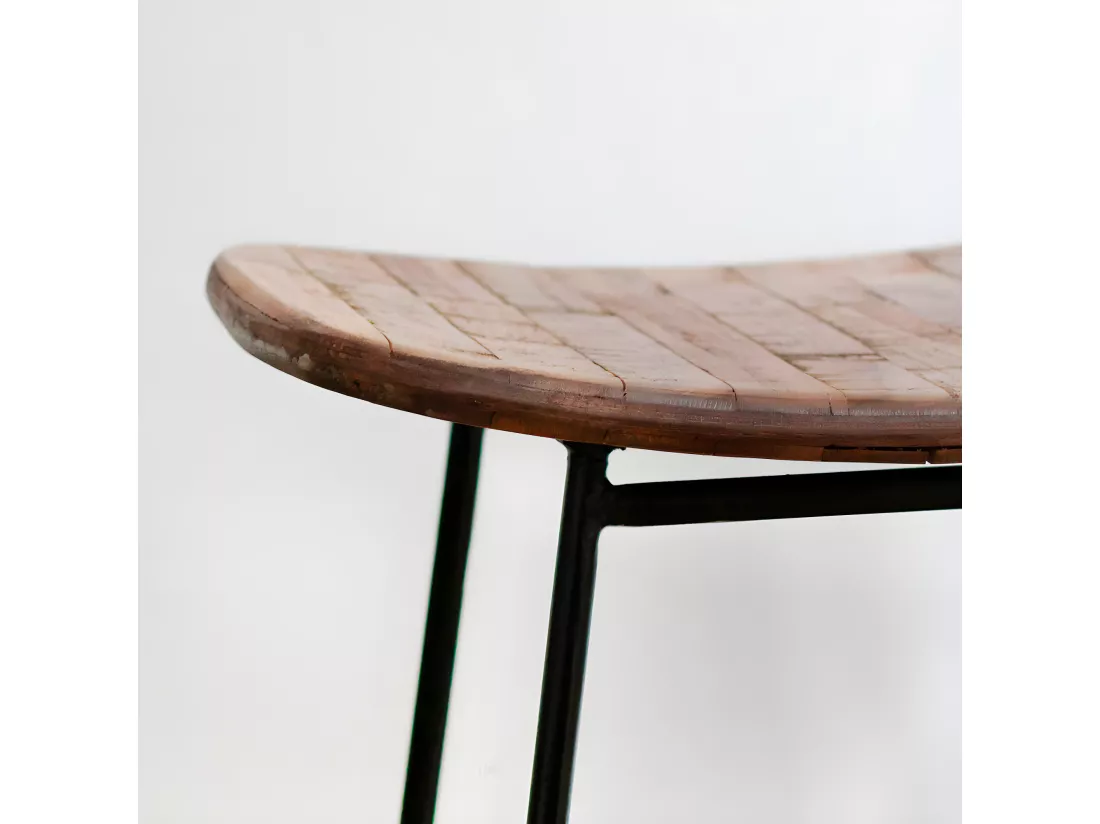 Kabayan - Tabouret de bar en teck recyclé et métal H65cm - Bois clair