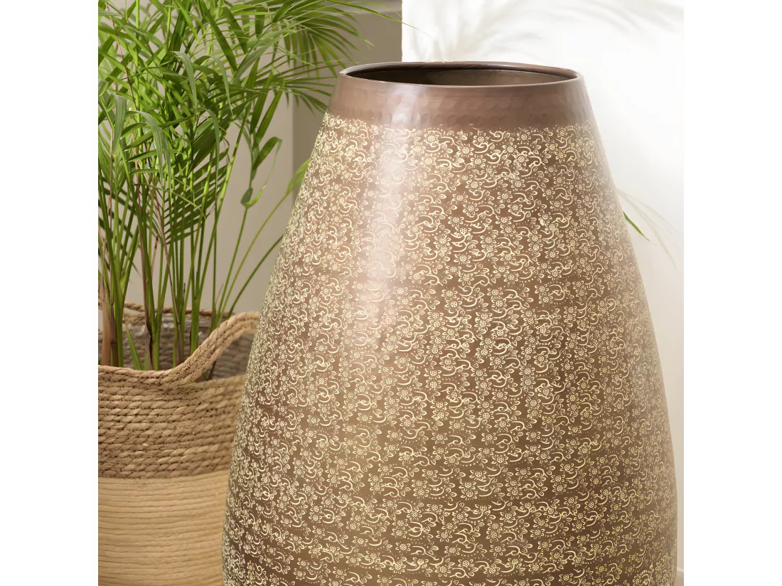 HONORE - Vase alu L40cm H70cm vert vieilli motifs arabesques fleuris