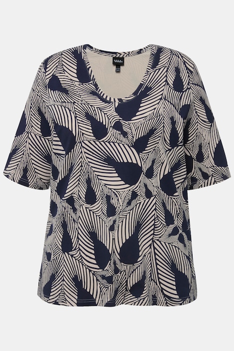T-Shirt, Blätter, V-Ausschnitt, Halbarm