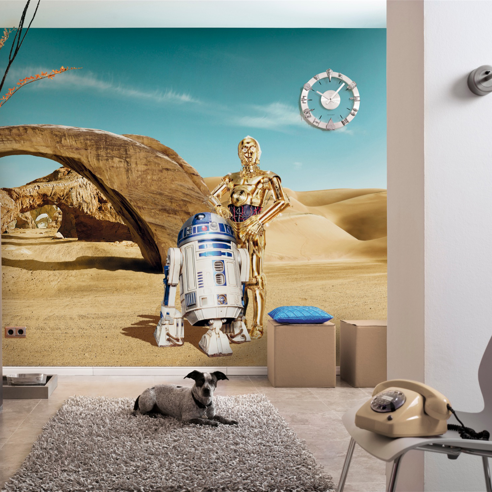 Papier-Fototapete STAR WARS LOST DROIDS - blau-beige-gold - 368x254 cm