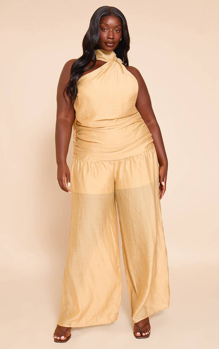 Sable Combinaison Grande Taille Texturée Asymétrique Avec Détail Foulard