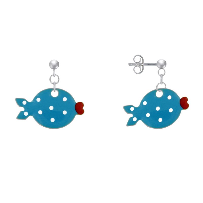 Boucles d'Oreilles Argent Petit Poisson à Pois Emaillée