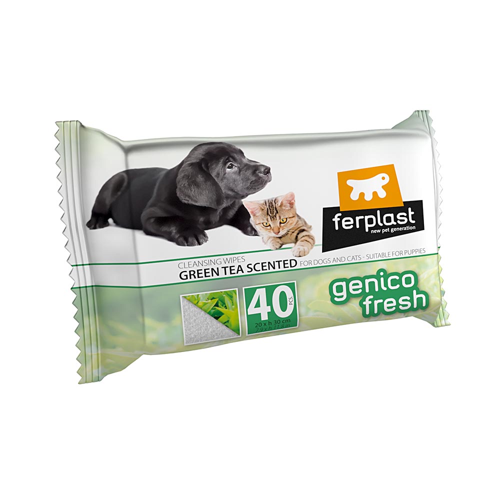 Ferplast genico fresh 40 green tea lingettes nettoyantes parfumées thé vert 40