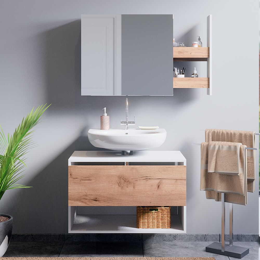 Vicco Waschtischunterschrank Waschbeckenunterschrank Badschrank Kate Weiß Eiche Badmöbel