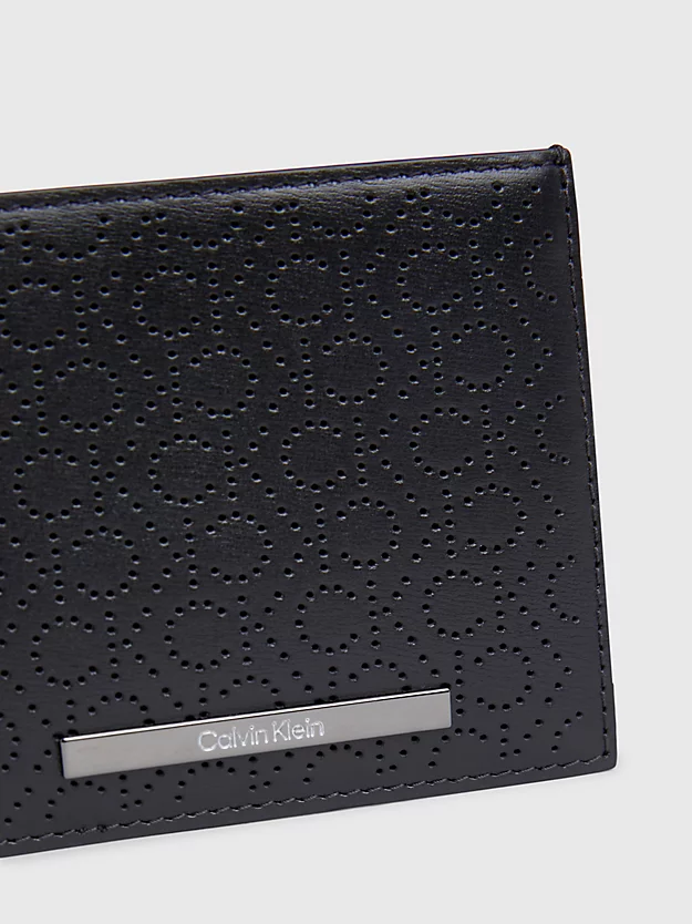 Carteira porta-moedas em couro com bloqueio RFID e logotipo.