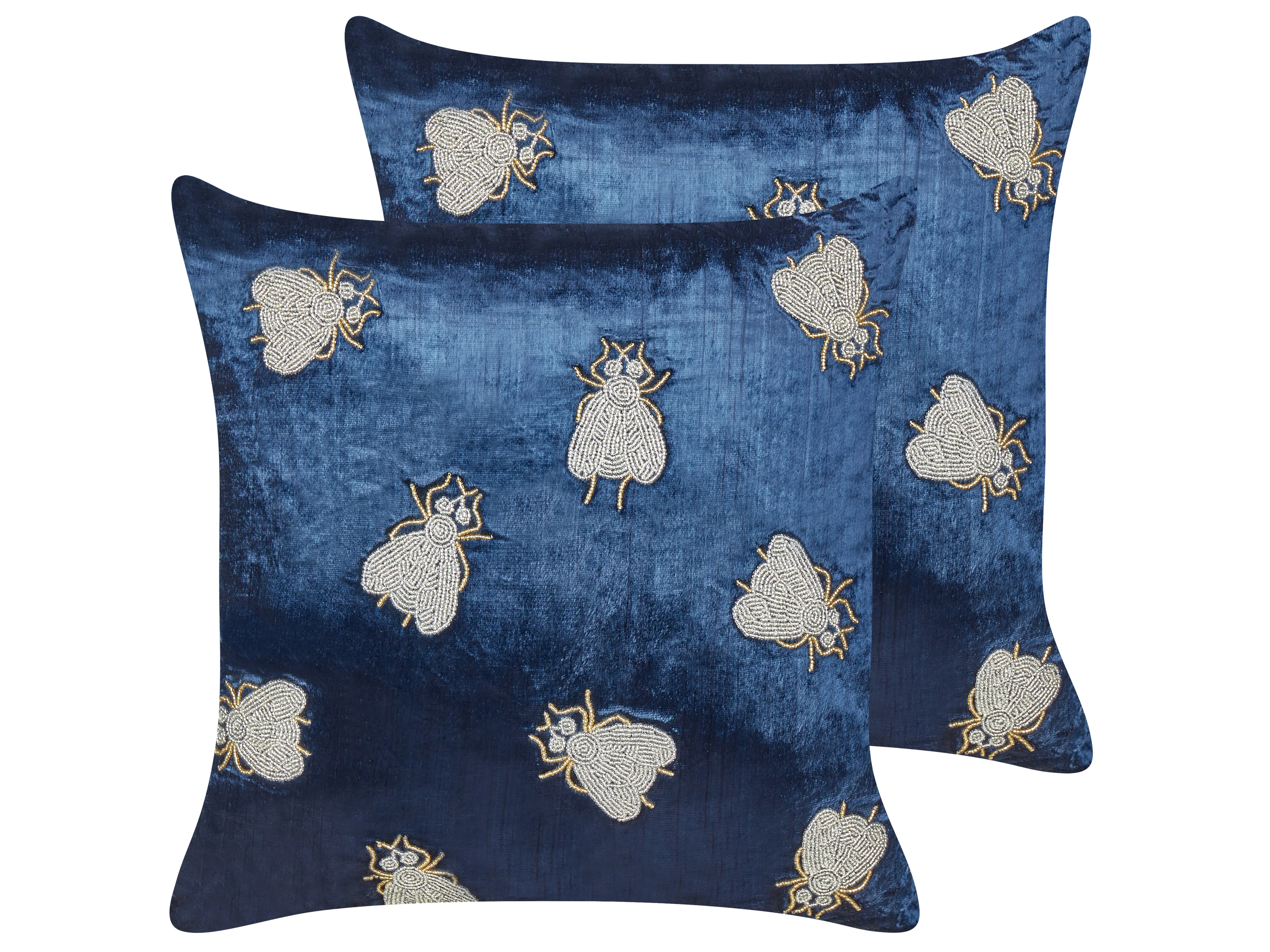 Set van 2 sierkussens PENTAS Fluweel 45 x 45 cm Marineblauw dierenprint