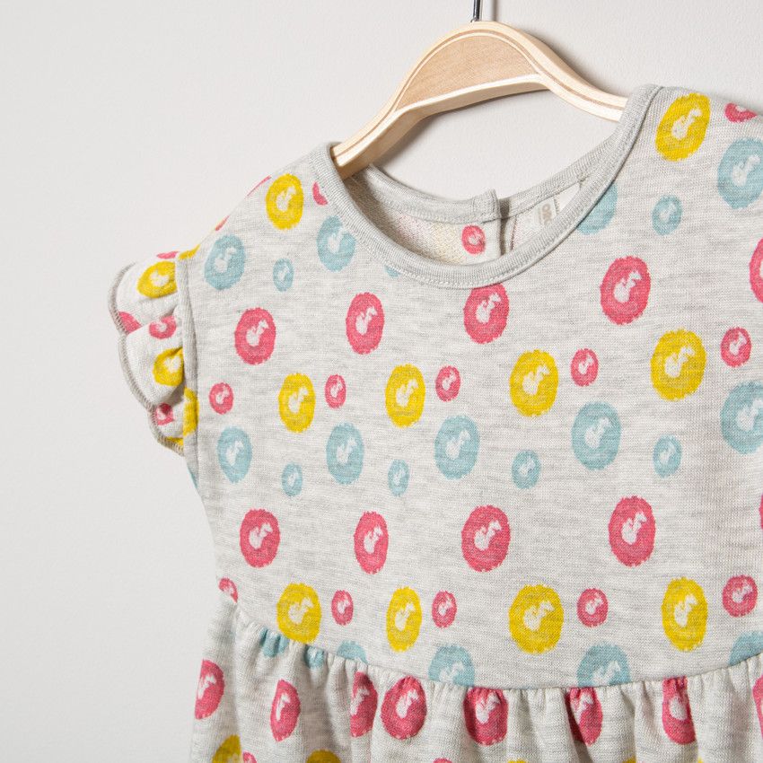 Robe manches courtes volantées à imprimé fantaisie all-over - Ecru