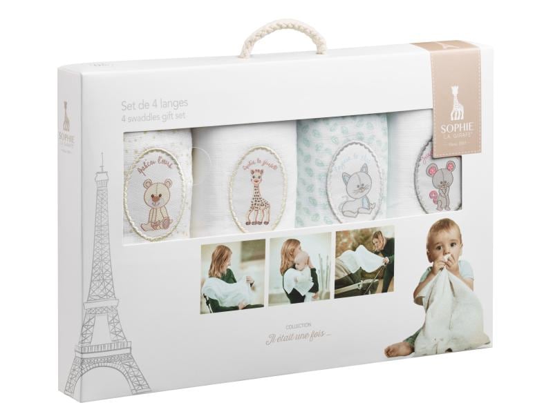 Sophie la girafe Geschenkset Mulltuch 70 x 70 cm, 4 Stück Mulltuch-Set, 4 Stück