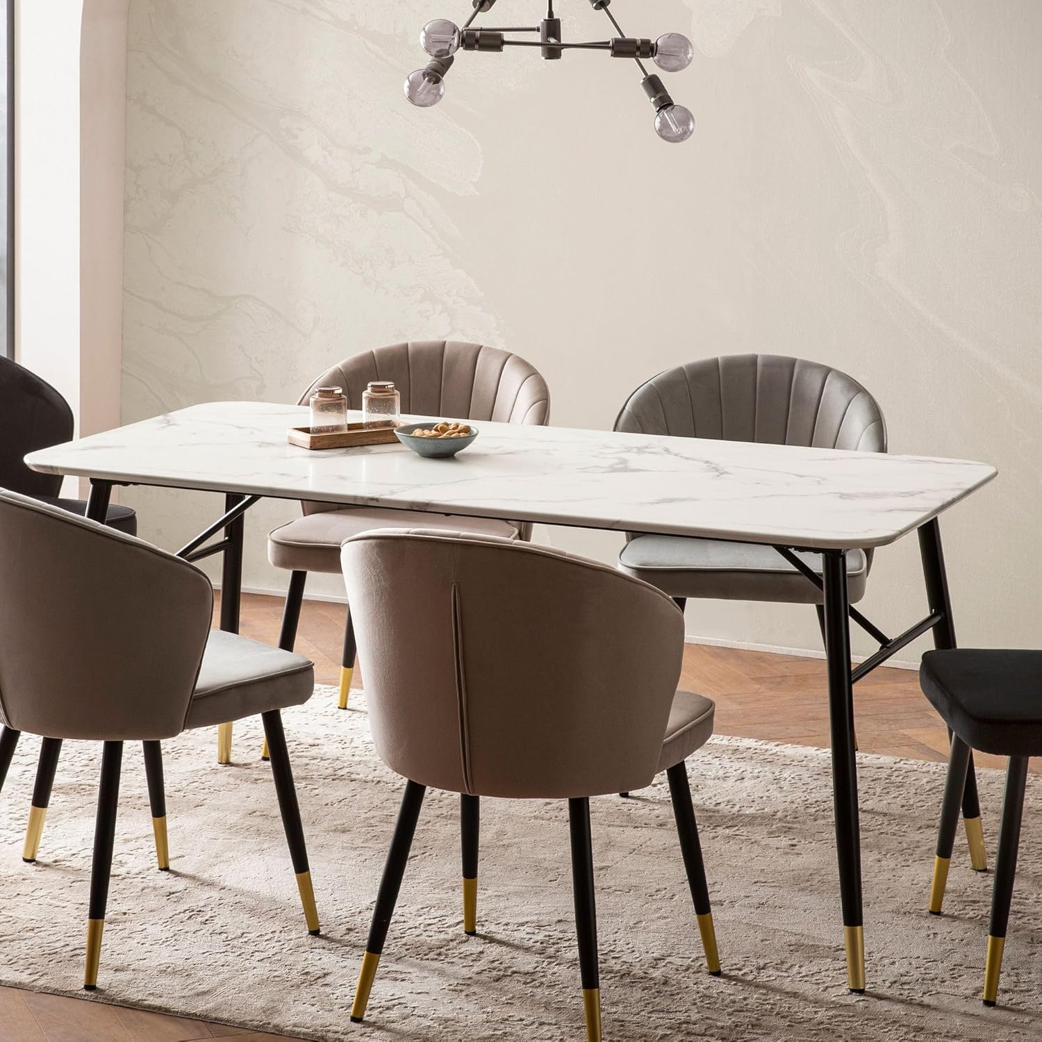 FineBuy Esszimmertisch 120x60x76 cm Esstisch Weiß in Marmor-Optik Modern, Küchentisch Klein, Speisetisch Rechteckig, Tisch Esszimmer mit Metallbeinen