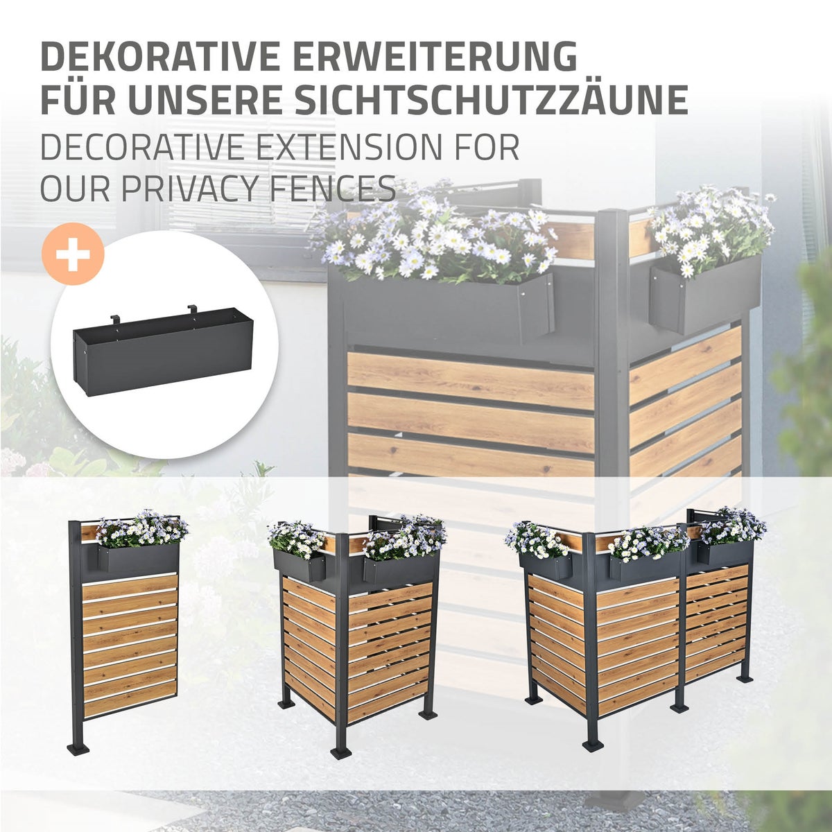 ML-Design bloembak voor bakkenomheining en balkon, staal, 50x12x15 cm, antraciet, met beugel, metalen plantenbak voor bakken, privacyscherm & bakkenopslag, balkonbak, relingbak