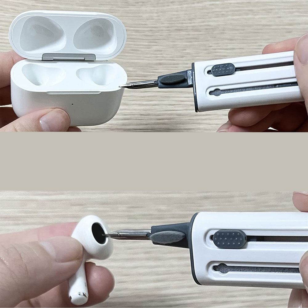 3in1 Ausziehbarer Kopfhörer Reinigungsstift Tastatur Bürste Reinigungs Werkzeug  - Weiss