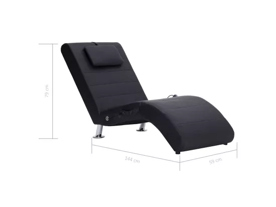 Chaise longue de massage avec oreiller Noir Similicuir