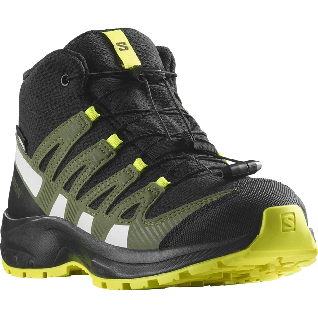 XA PRO V8 MID WATERPROOF  Junior - Schuhe Kids Black/DeepLichenGreen/SafetyYellow