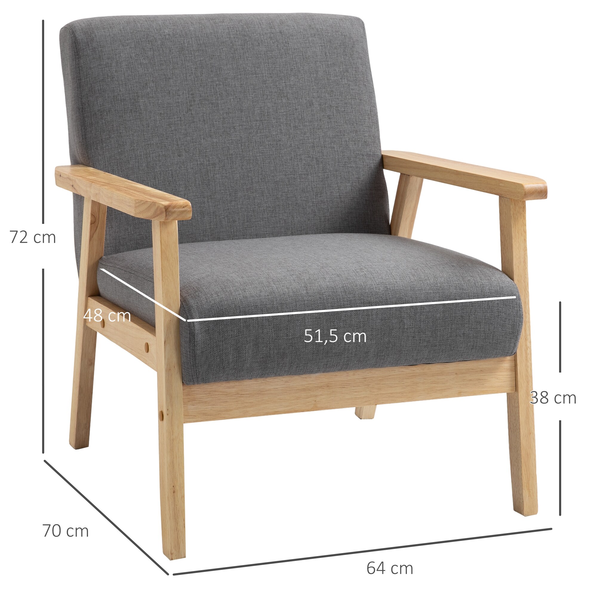 HOMCOM Sessel mit A-förmigen Beine grau 64L x 70B x 72H cm