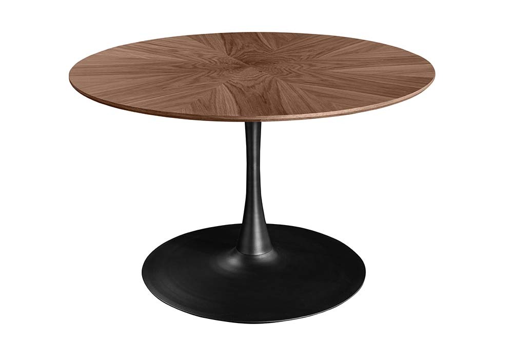 Runder Esstisch ATELIER 120cm braun Walnuss schwarzer Metall Säulenfuß