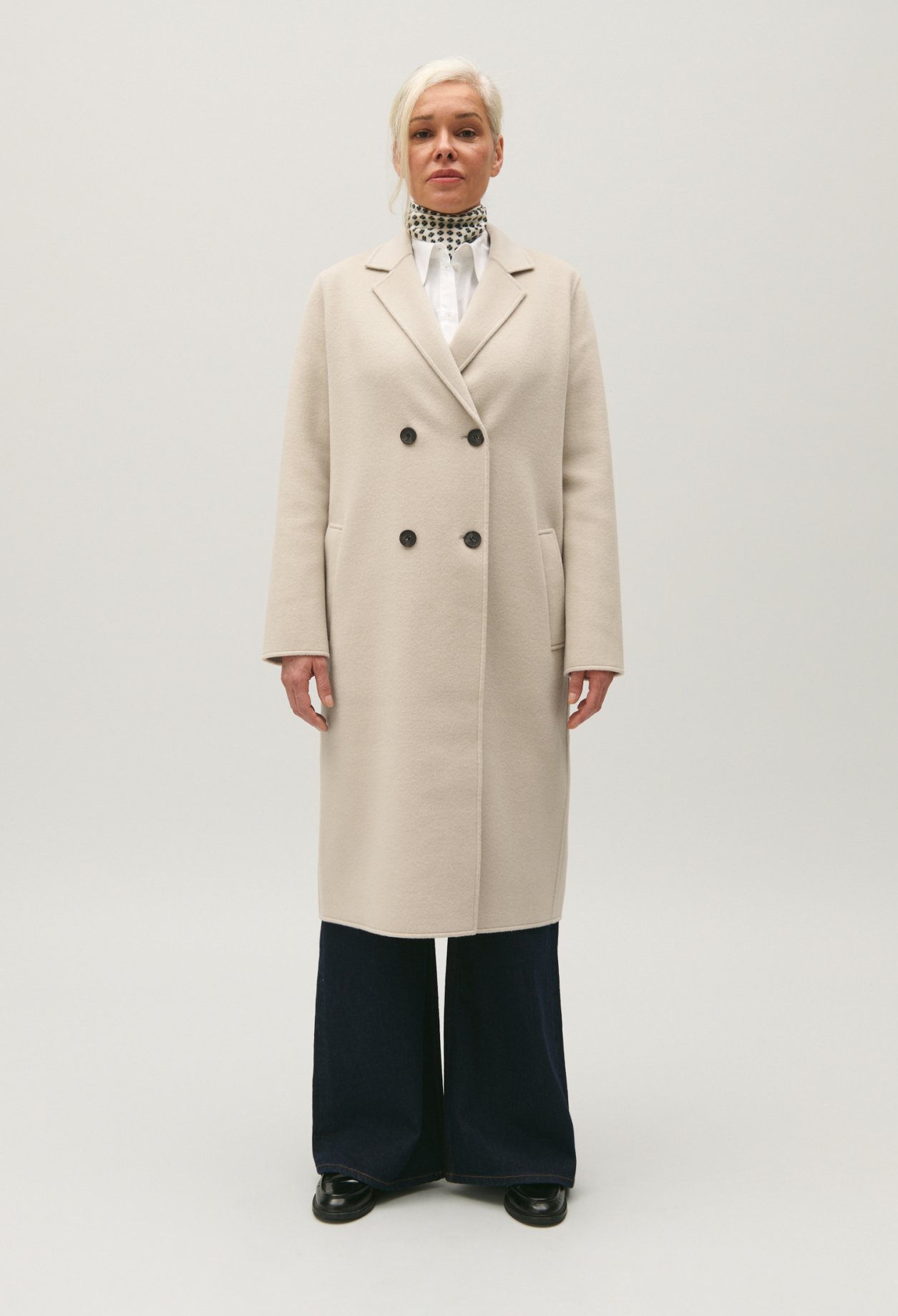 Manteau mi-long laine melangee beige