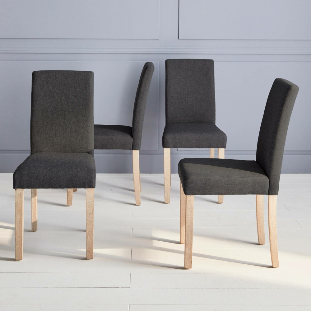 Lot de 4 chaises - rita - chaises en tissu. Pieds en bois cérusé. Gris foncés