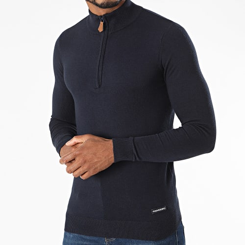 Pull Col Zippé Bleu Marine