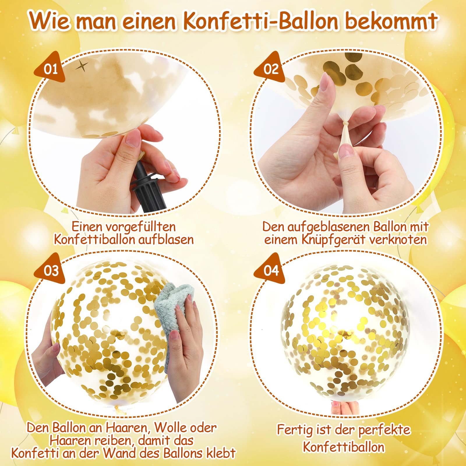 (40-tlg. Set) Gold Hochzeit Party Deko Folien Ballon Latex Luftballons mit Konfetti - 50. Hochzeitstag