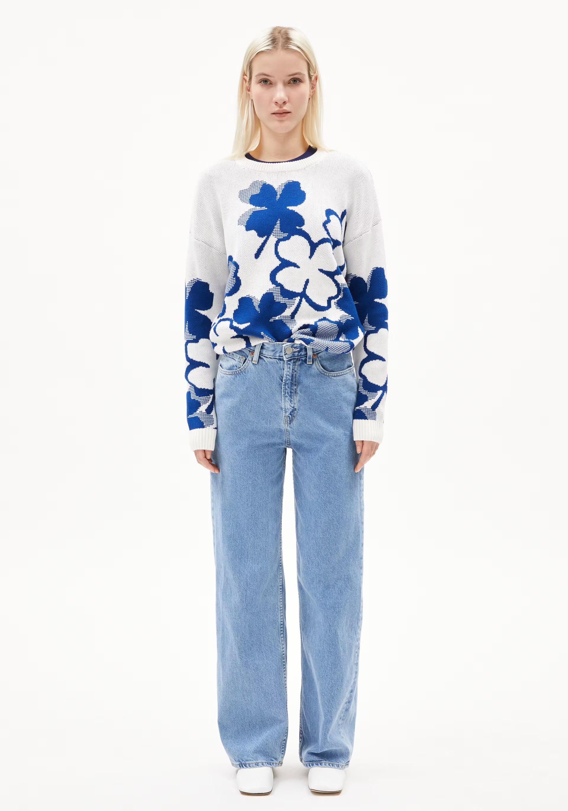 Armedangels Strickpullover Olessyaa Clover Lapis Blue-Light Oatmilk