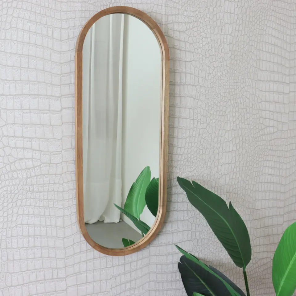 MISOU Passpiegel Ovaal Wandspiegel 35x90 cm Hout Spiegel Scandinavisch