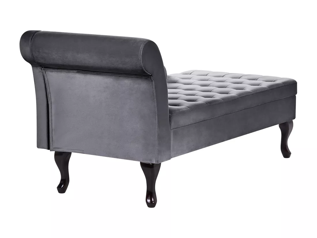 Chaise longue côté droite en velours gris foncé avec rangement PESSAC