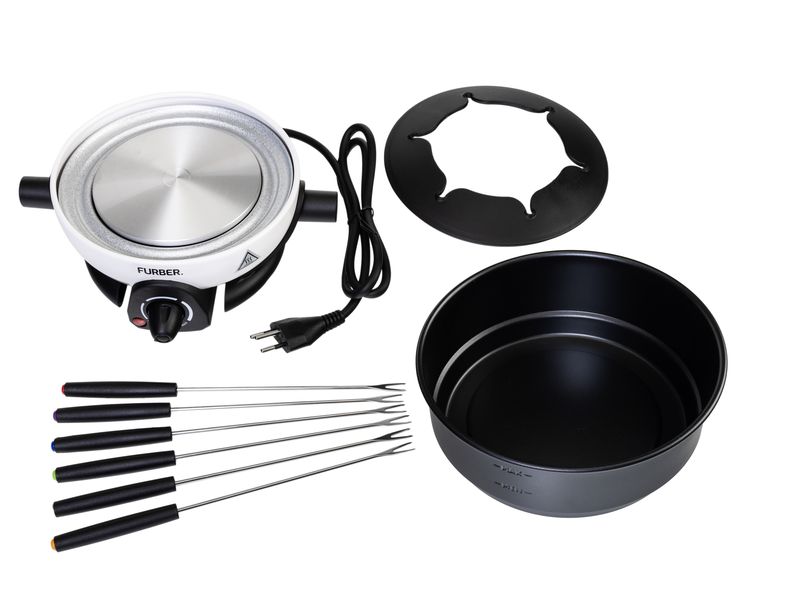 FURBER Fondue-Set Alpy 9 Teile, Schwarz/Weiss Für Fondue Chinoise, Käse- oder Schokoladenfondue