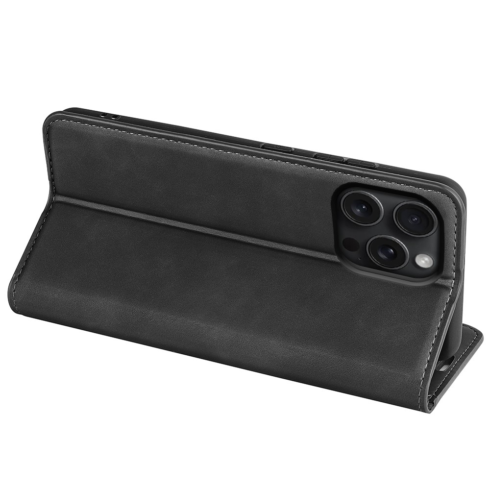 iPhone 16 Pro Max Vintage Leder Tasche Flip Cover Fashion Design - Schwarz
