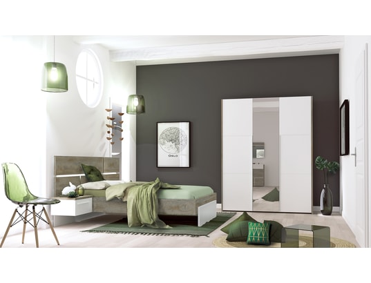 SCIAE - Armoire PRADO blanc-bois armoire 3 portes ouvrantes