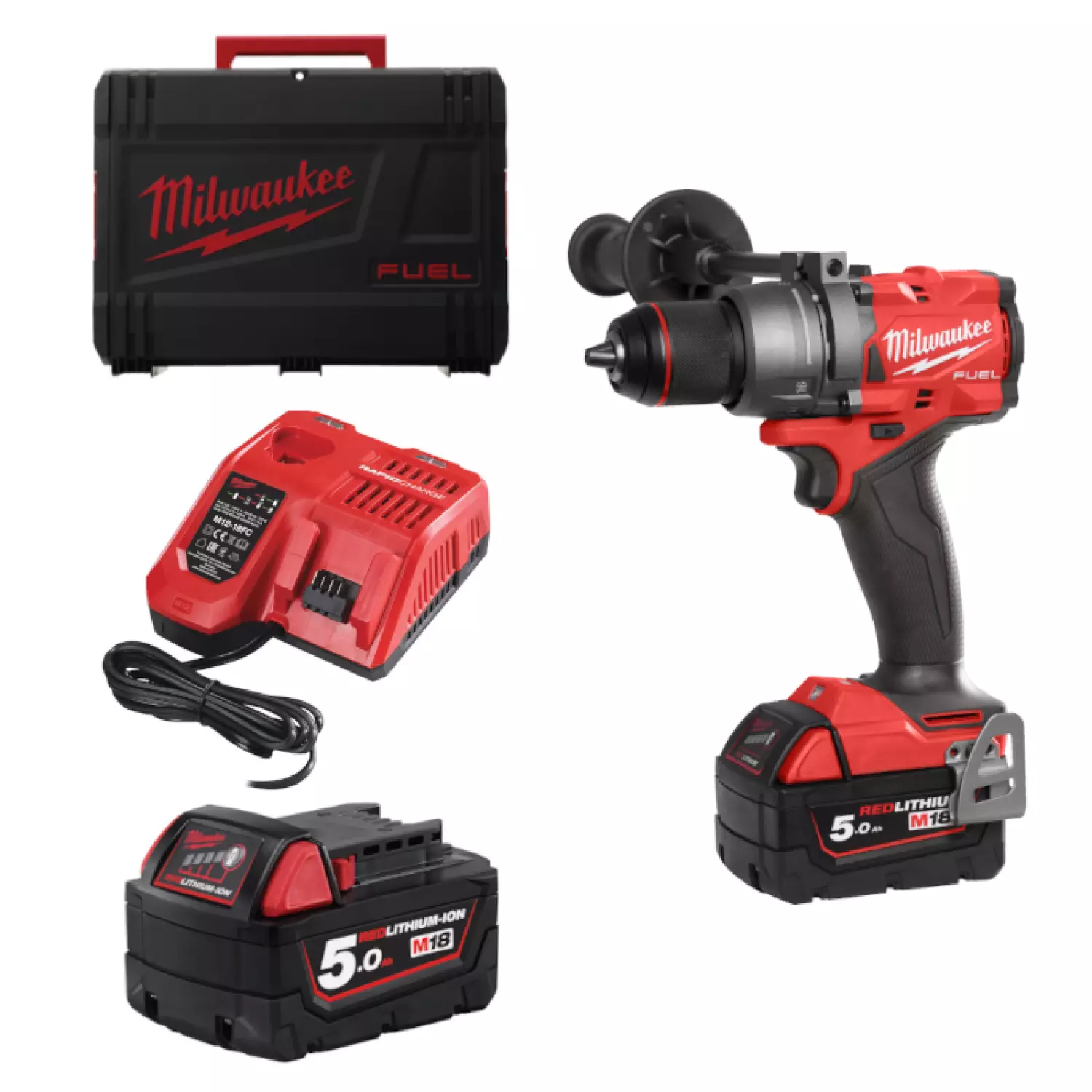 Milwaukee M18 FPD3-502X FUEL™ slagboormachine (2x 5.0 Ah accu) in HD box - 158Nm -18V