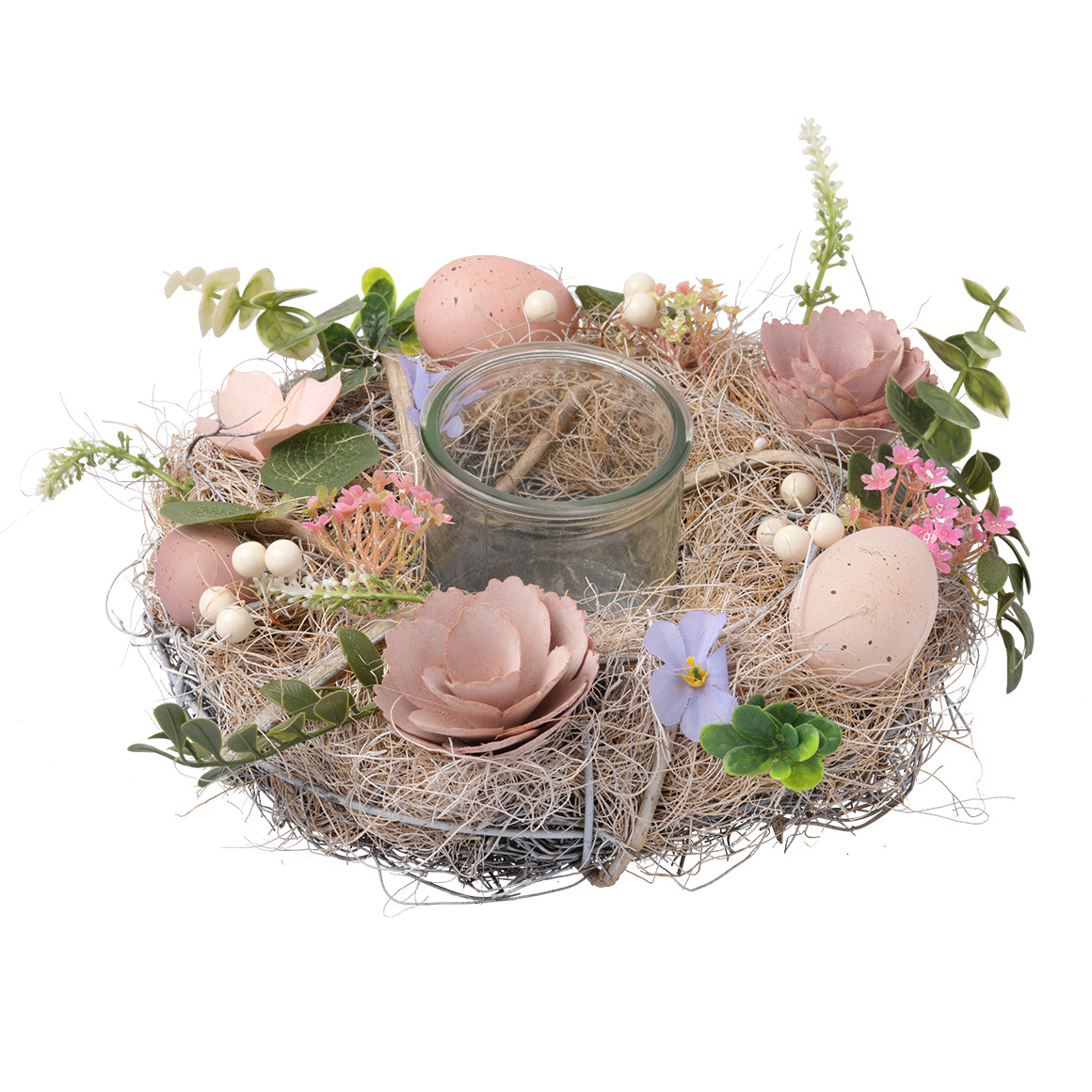 My Home Deko-Kranz mit Windlicht rosa / natur