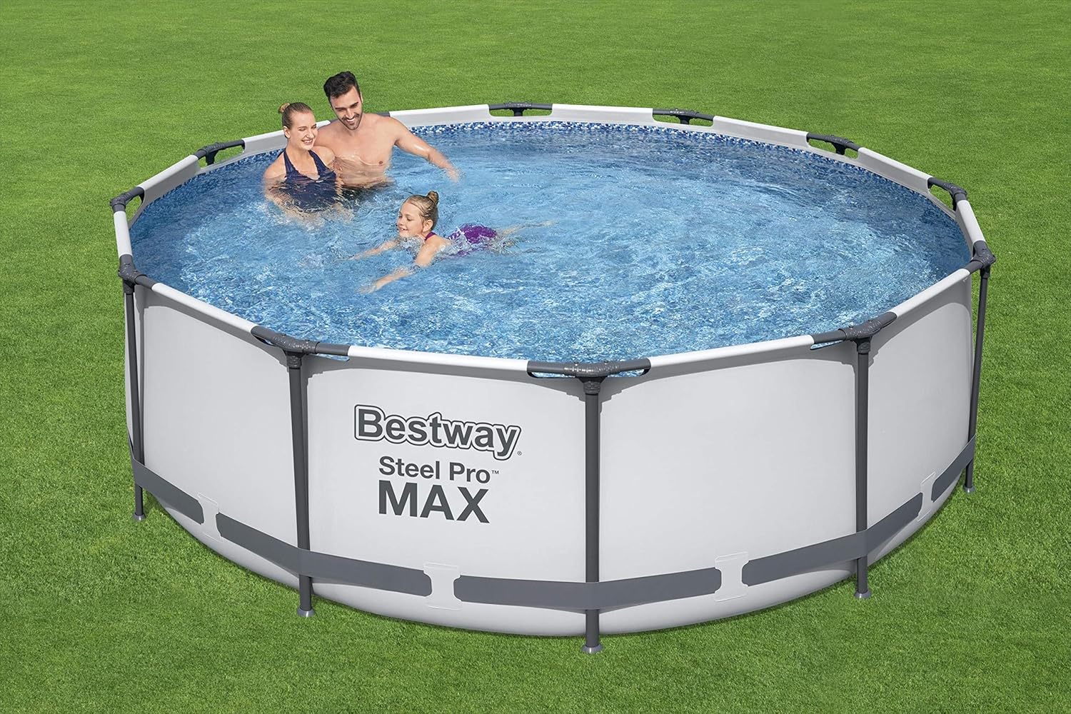Bestway Steel Pro Max Frame Kit Piscine avec Pompe à Filtre Ø 366 x 100 cm, Gris Clair, Ronde