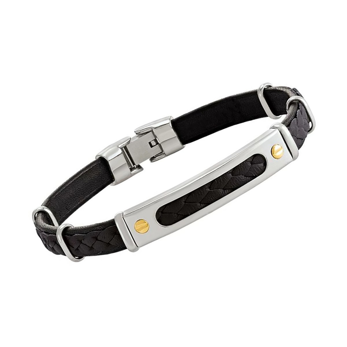 Bracelet homme Jourdan acier cuir noir tressé