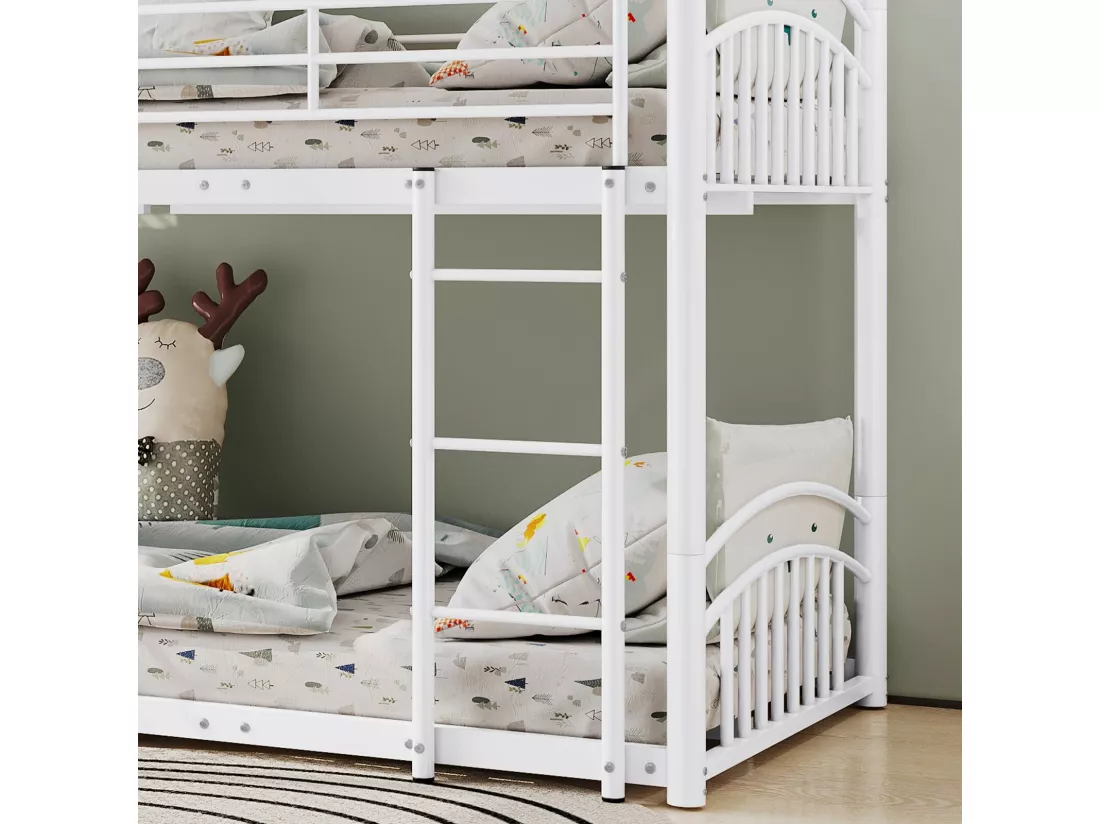 Lits superposés cabane 2 x 90 x 200 cm - avec toboggan - métal - EN747 certifié - Blanc - peut divisé en deux lits simples